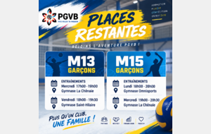 Places dispos pour les M13 et M15 garcons