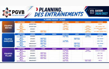 Le planning des entrainement est là !!!